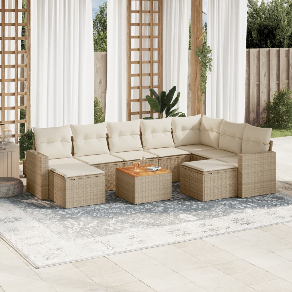 vidaXL 10-delige Loungeset met kussens poly rattan beige