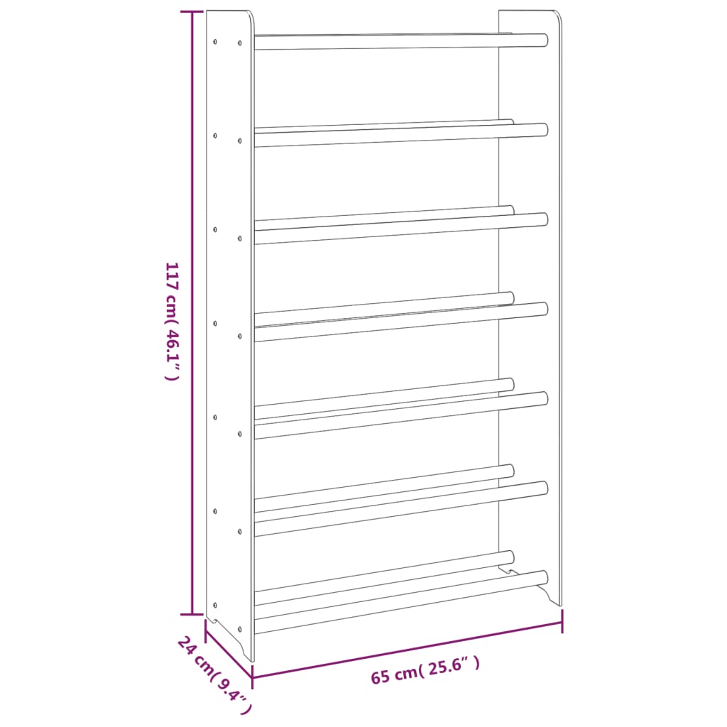 vidaXL Schoenenrek 65x24x117 cm bewerkt hout bruin