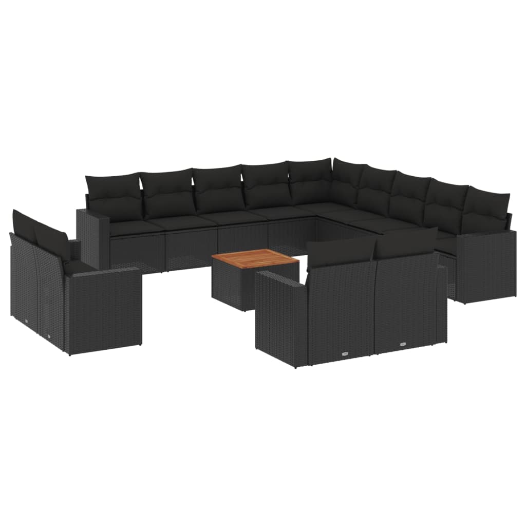 vidaXL 14-delige Loungeset met kussens poly rattan zwart