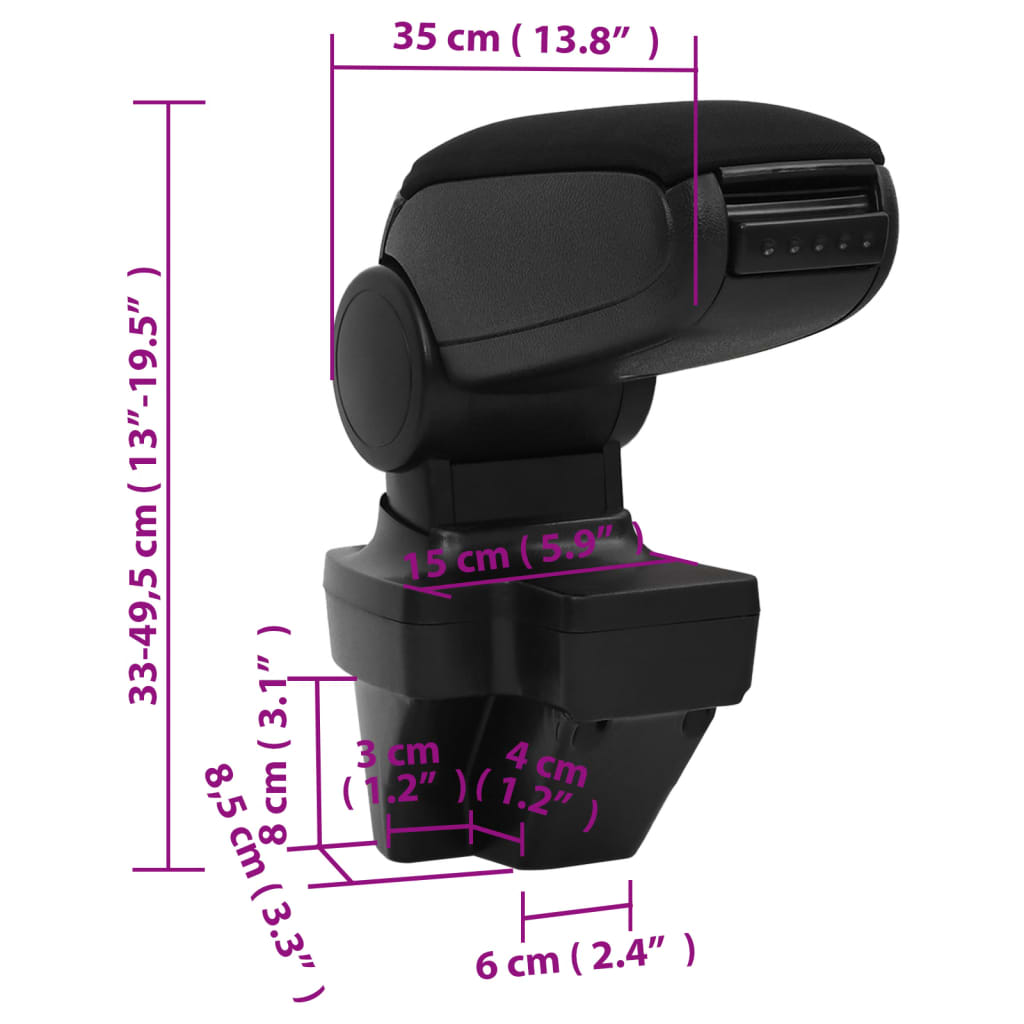 vidaXL Armsteun 15x35x(33-49,5) cm ABS zwart