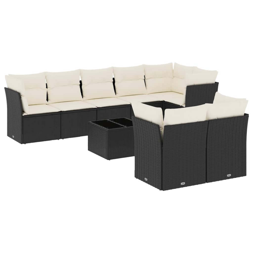 vidaXL 9-delige Loungeset met kussens poly rattan zwart