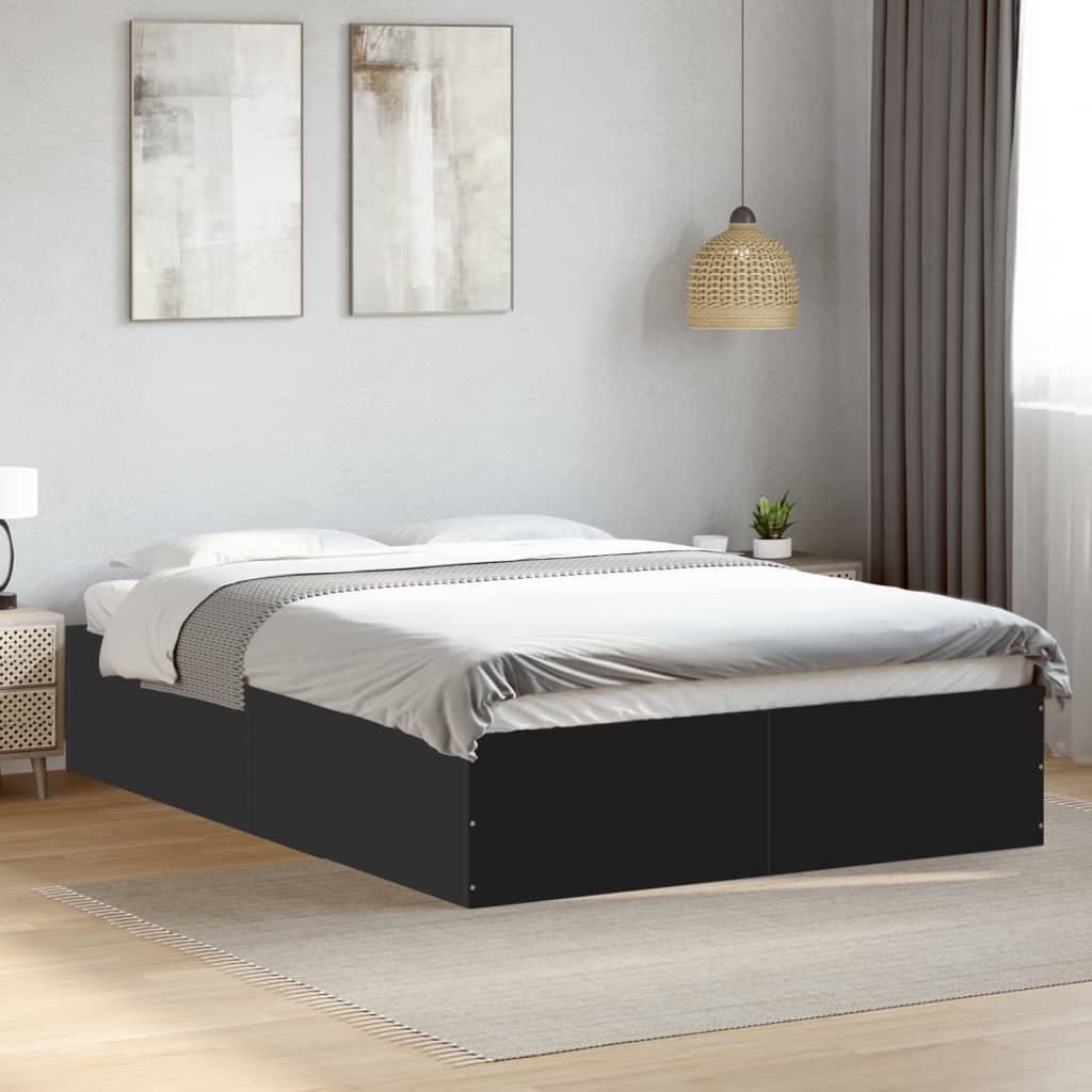 vidaXL Bedframe bewerkt hout zwart 135x190 cm