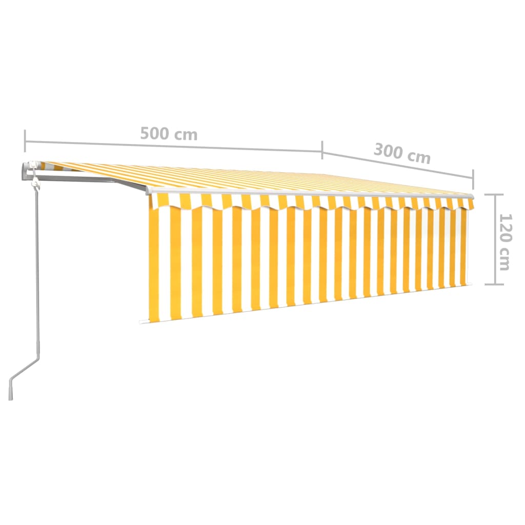 vidaXL Luifel automatisch rolgordijn LED windsensor 5x3 m geel en wit