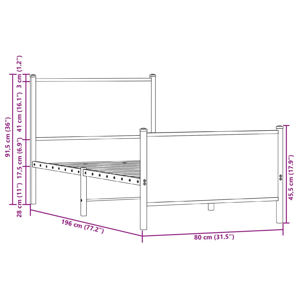 vidaXL Bedframe zonder matras metaal gerookt eikenkleurig 75x190 cm