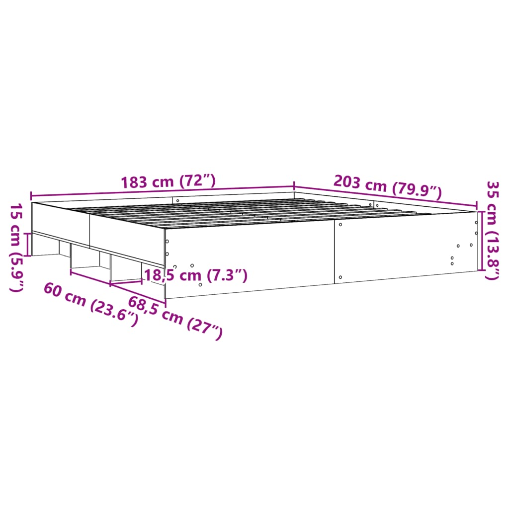 vidaXL Bedframe bewerkt hout sonoma eikenkleurig 180x200 cm