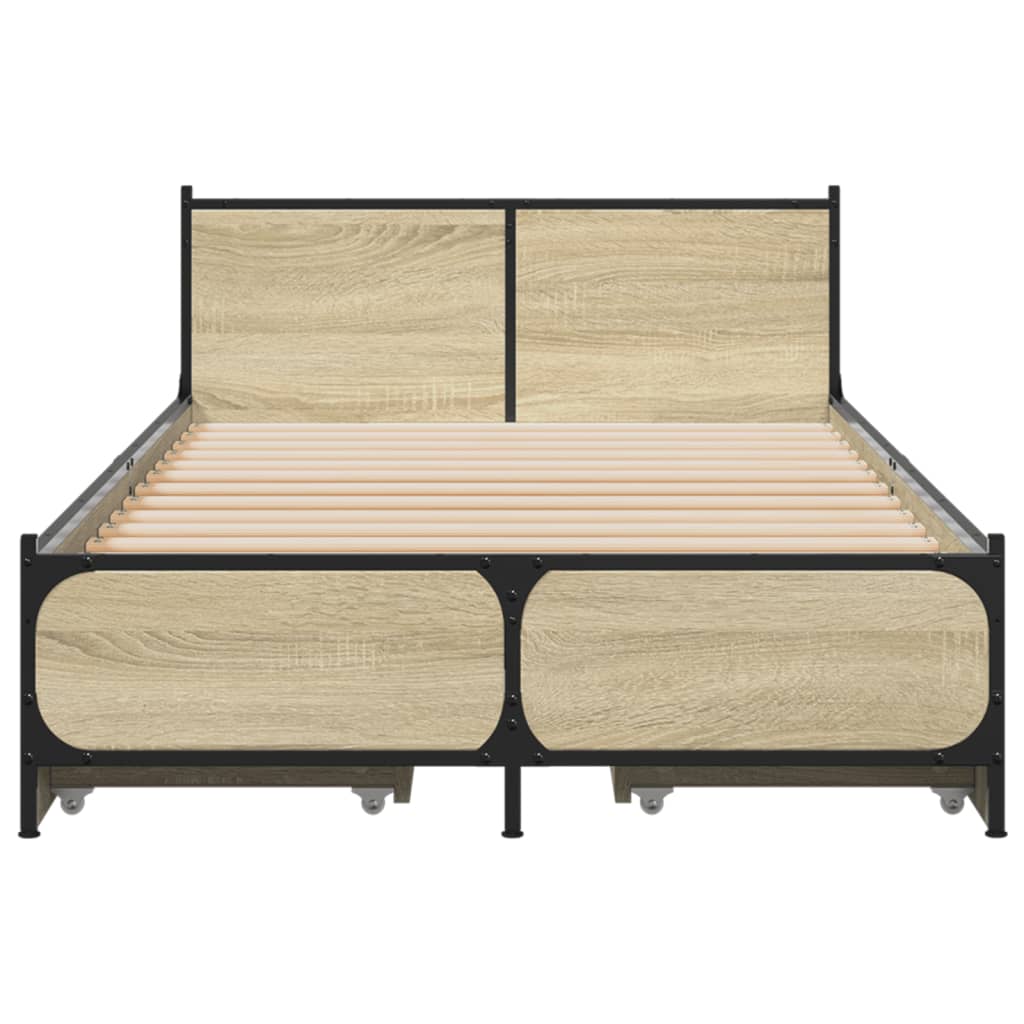 vidaXL Bedframe met lades bewerkt hout sonoma eikenkleurig 75x190 cm