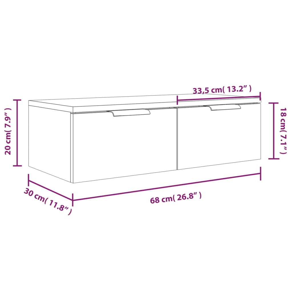 vidaXL Wandkasten 2 st 68x30x20 cm bewerkt hout grijs sonoma eiken