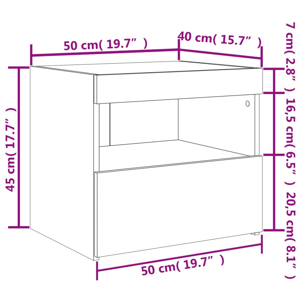 vidaXL Nachtkastjes met LED-verlichting 2 st 50x40x45 cm wit