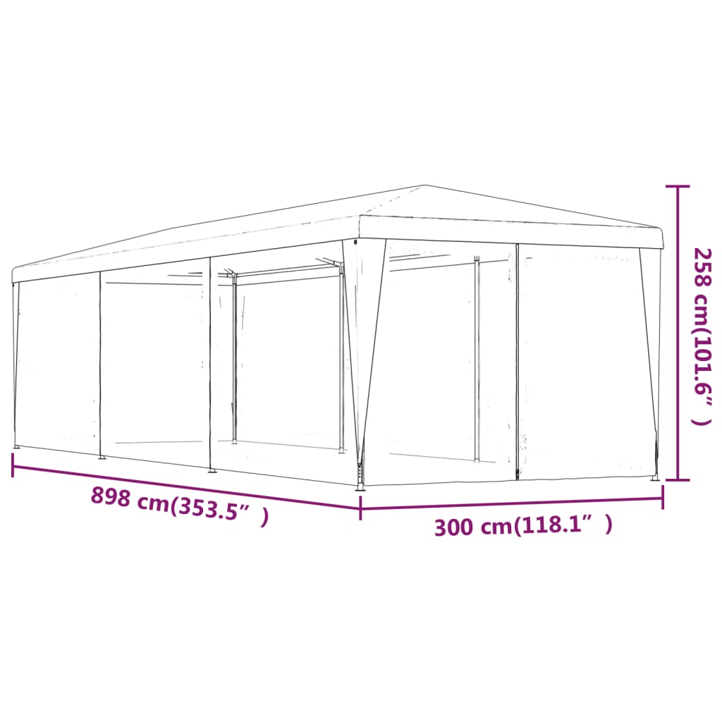 vidaXL Partytent met 8 mesh zijwanden 3x9 m HDPE antracietkleurig