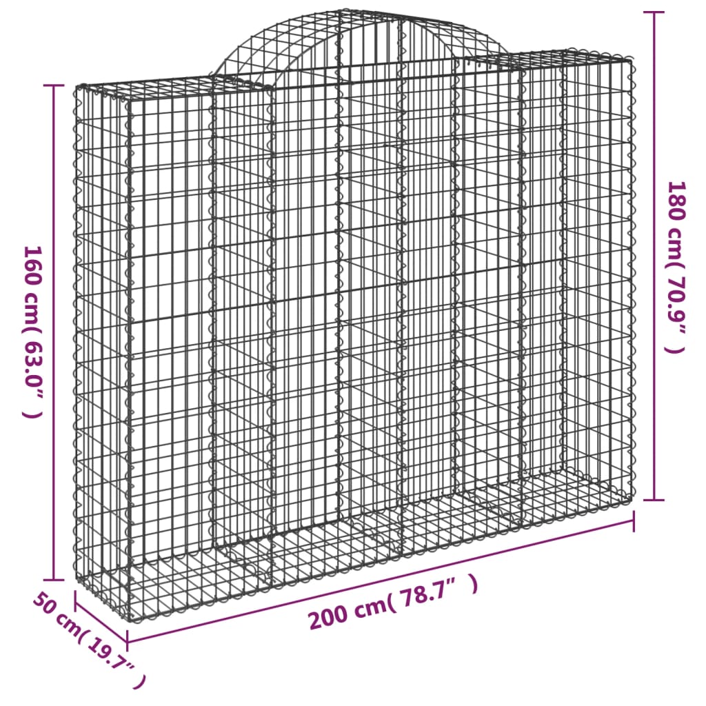 vidaXL Schanskorven 6 st gewelfd 200x50x160/180 cm ijzer