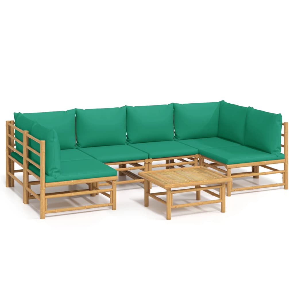 vidaXL 7-delige Loungeset met kussens bamboe groen