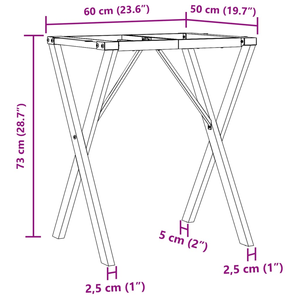 vidaXL Eettafelpoten X-frame 60x50x73 cm gietijzer