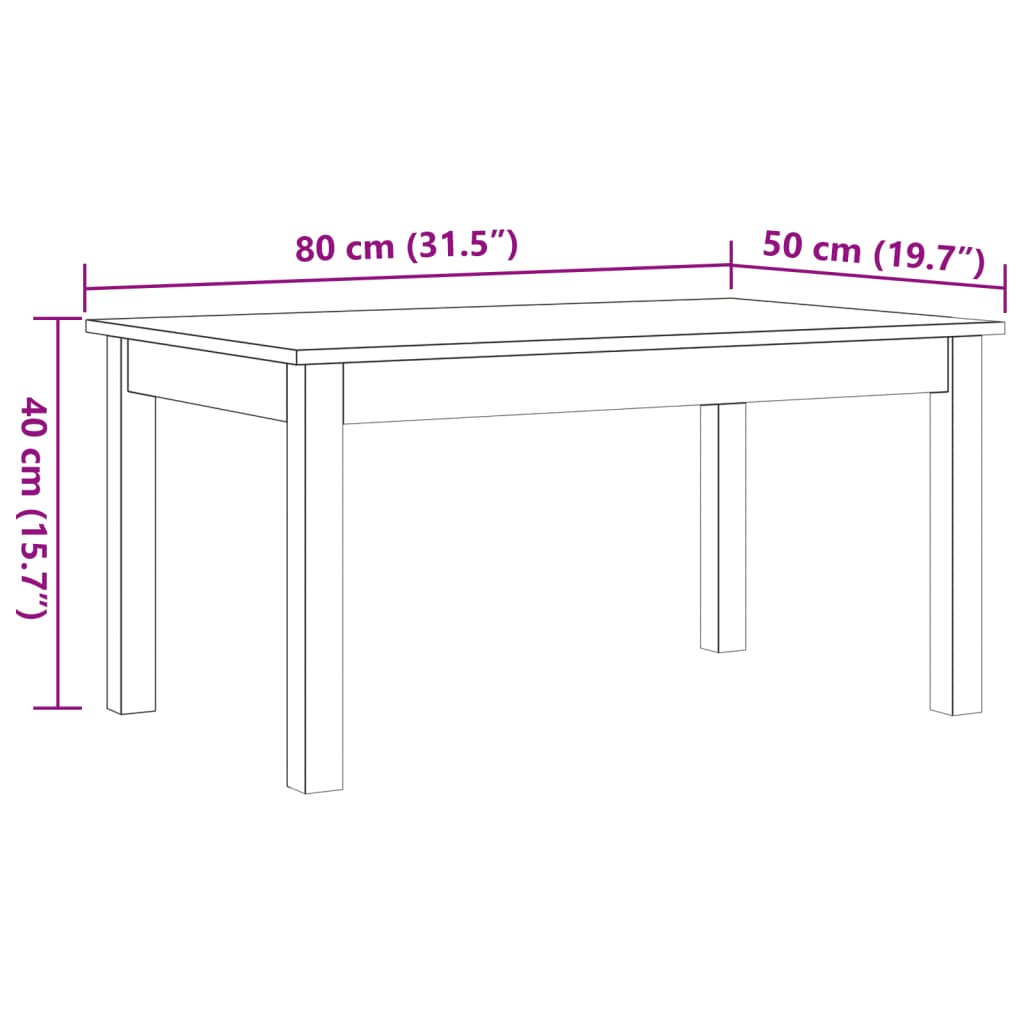 vidaXL Salontafel 80x50x40 cm massief grenenhout wasbruin