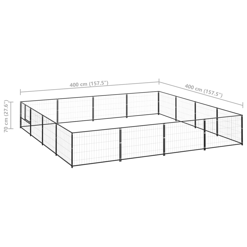 vidaXL Hondenkennel 16 m² staal zwart