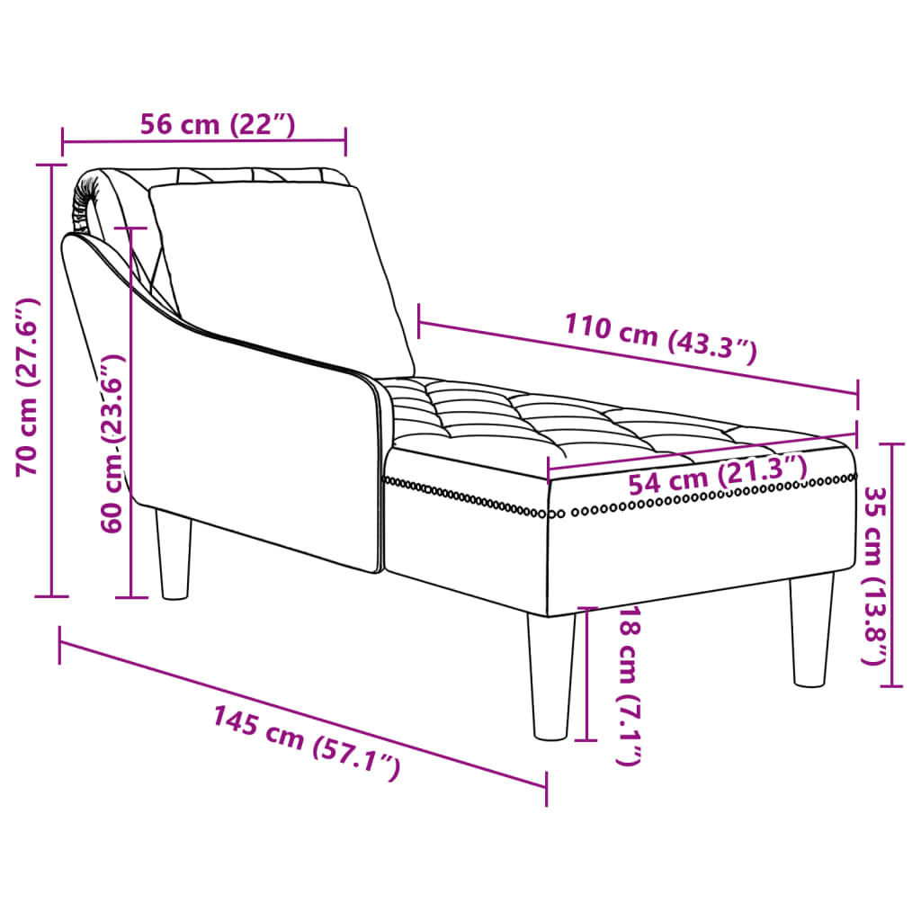 vidaXL Chaise longue met kussen en rechterarmleuning fluweel wijnrood