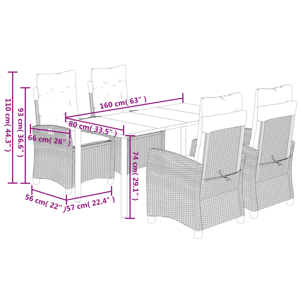 vidaXL 5-delige Tuinset met kussens poly rattan beige