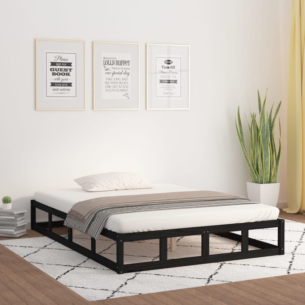 vidaXL Bedframe massief hout zwart 135x190 cm