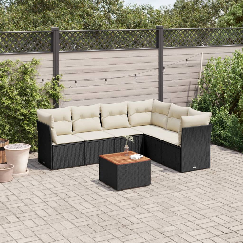 vidaXL 7-delige Loungeset met kussens poly rattan zwart