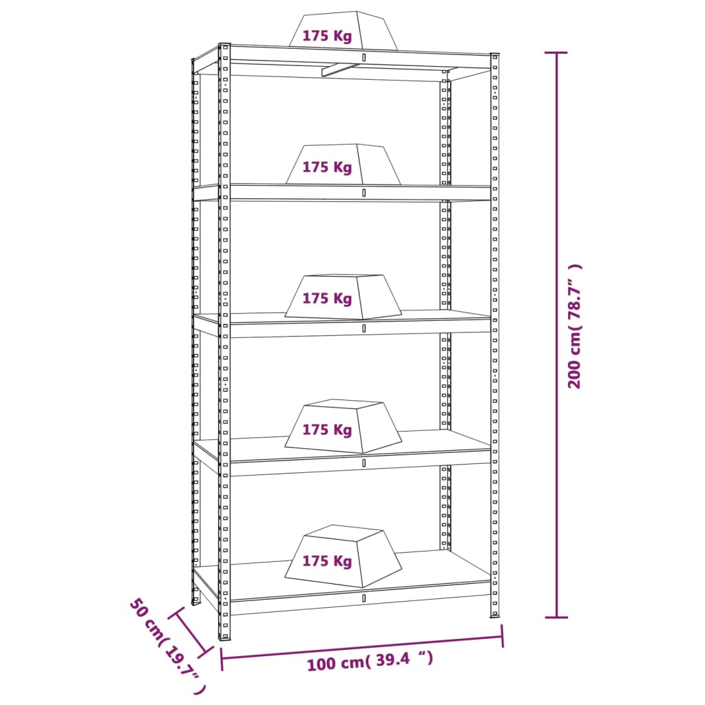 vidaXL Opbergrek 5-laags 4 st staal & bewerkt hout blauw