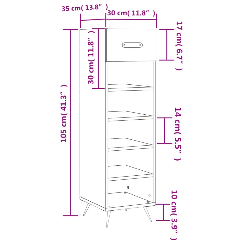 vidaXL Schoenenkast 30x35x105 cm bewerkt hout wit