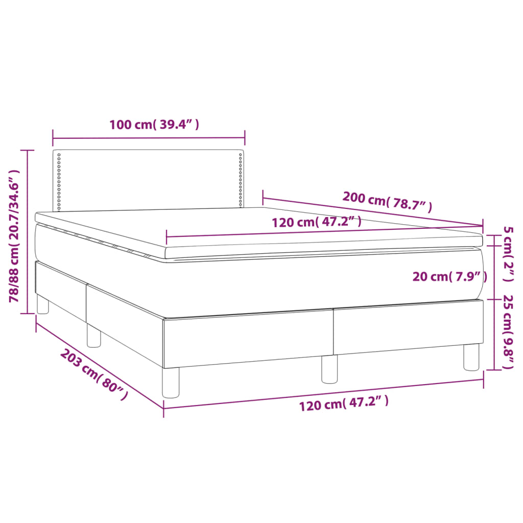 vidaXL Boxspring met matras en LED fluweel roze 120x200 cm