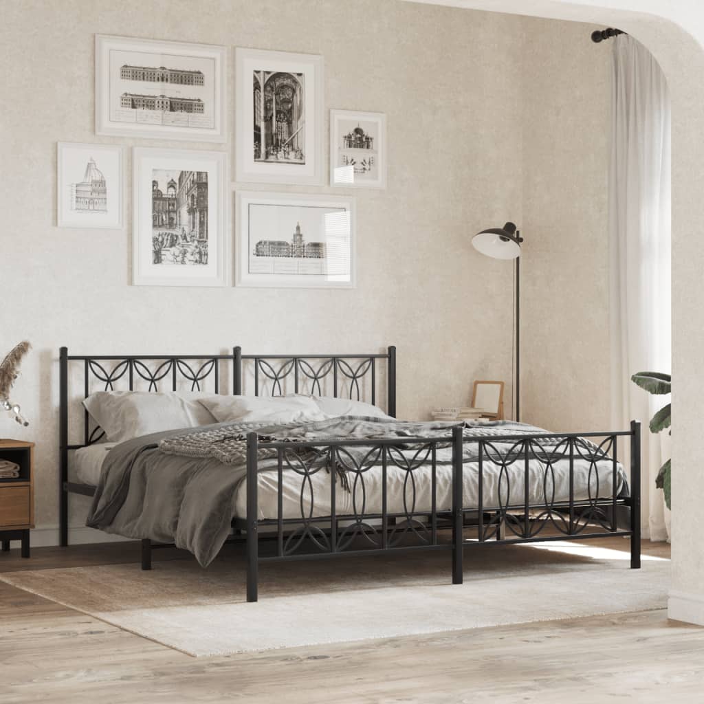 vidaXL Bedframe met hoofd- en voeteneinde metaal zwart 183x213 cm