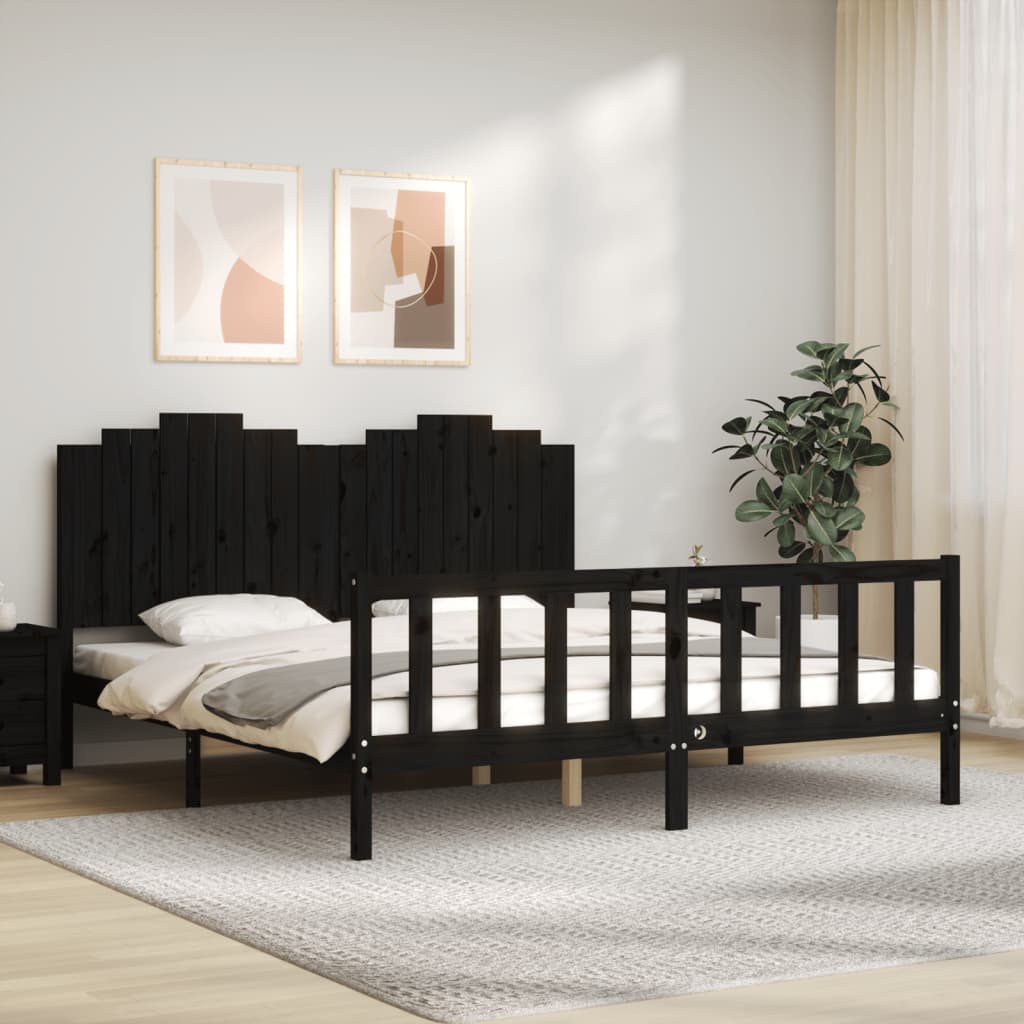 vidaXL Bedframe met hoofdbord massief hout zwart 180x200 cm