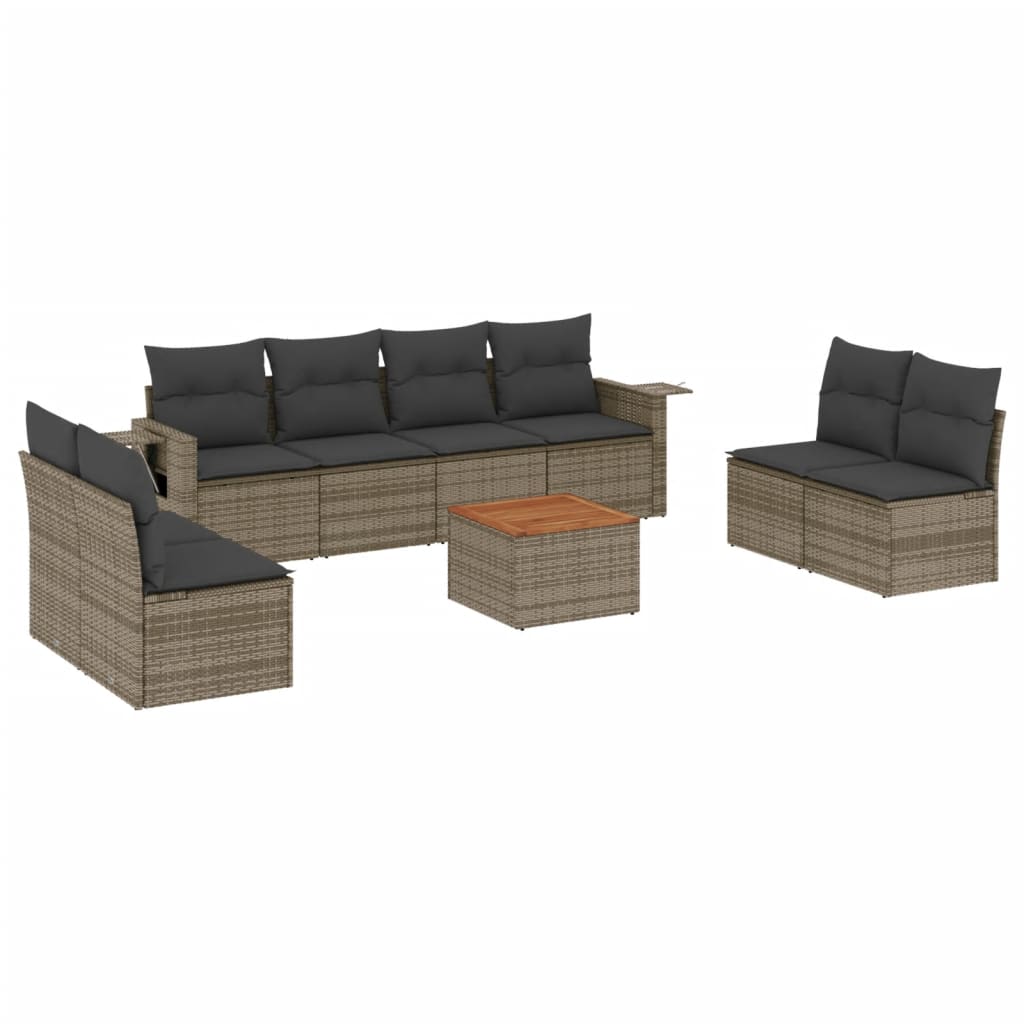 vidaXL 9-delige Loungeset met kussens poly rattan grijs