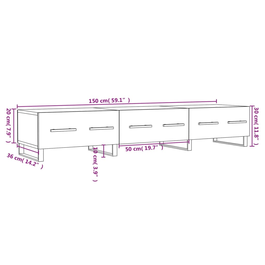 vidaXL Tv-meubel 150x36x30 cm bewerkt hout grijs sonoma eikenkleurig