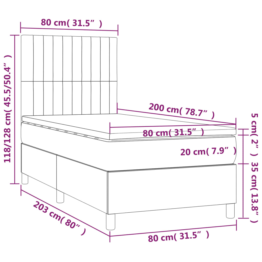 vidaXL Boxspring met matras stof lichtgrijs 80x200 cm