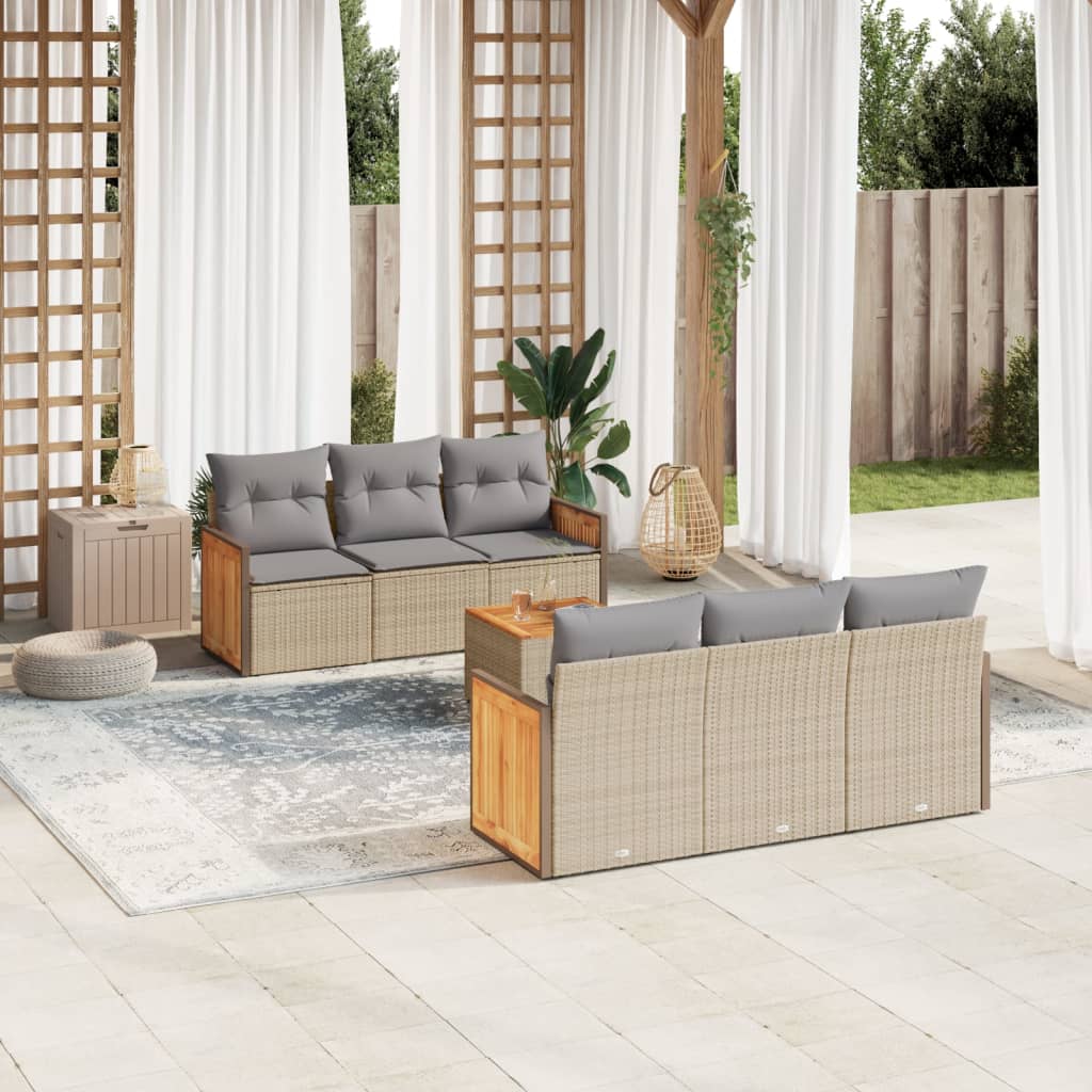 vidaXL 7-delige Loungeset met kussens poly rattan beige