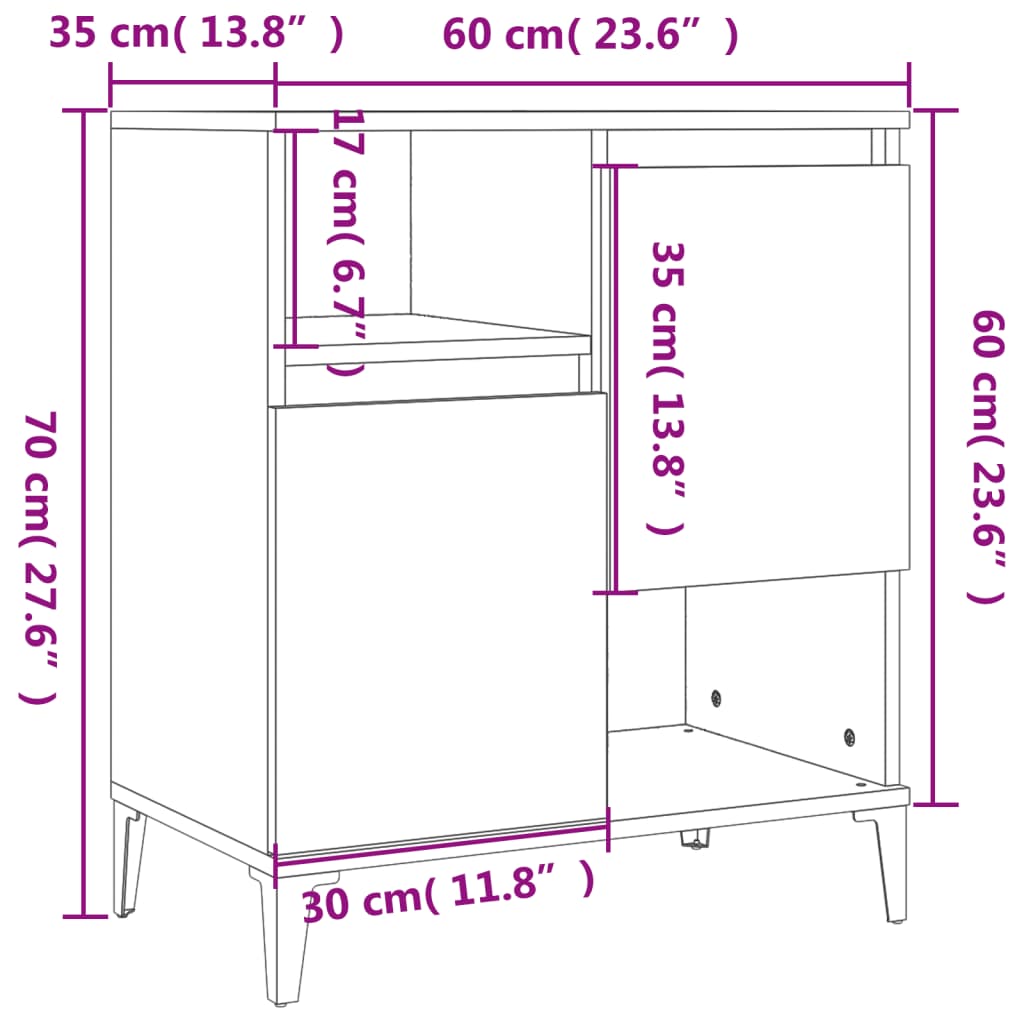 vidaXL Dressoirs 3 st 60x35x70 cm bewerkt hout betongrijs