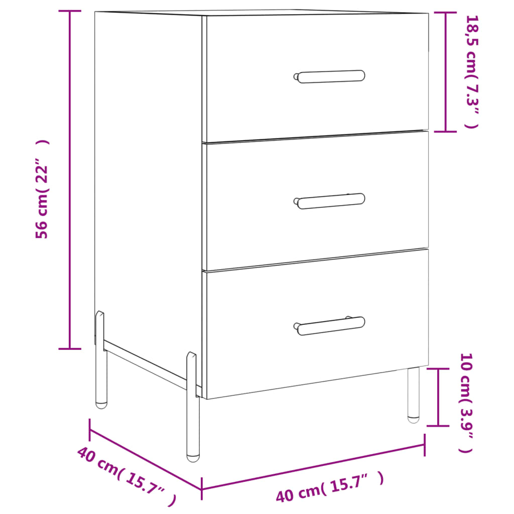 vidaXL Nachtkastje 40x40x66 cm bewerkt hout hoogglans wit