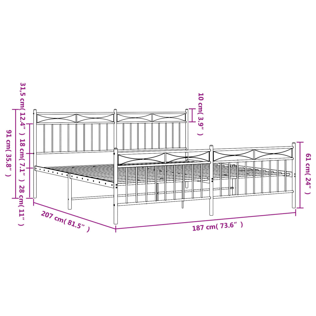 vidaXL Bedframe met hoofd- en voeteneinde metaal wit 180x200 cm