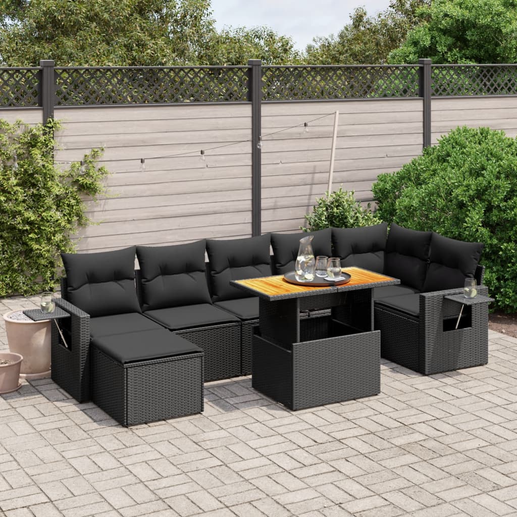 vidaXL 8-delige Loungeset met kussens poly rattan zwart