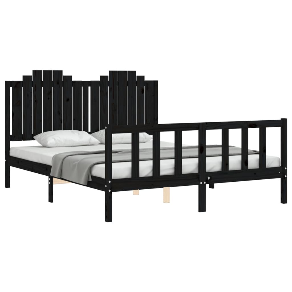 vidaXL Bedframe met hoofdbord massief hout zwart