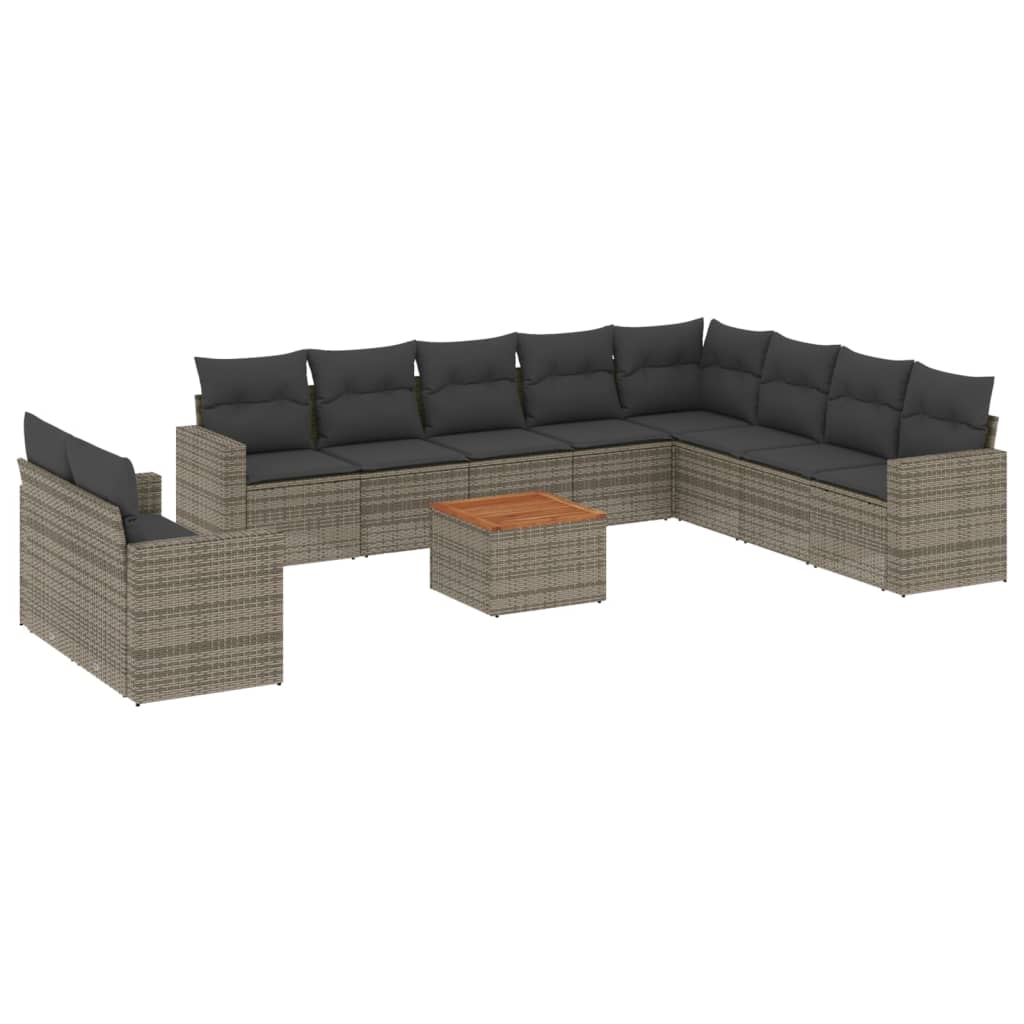 vidaXL 11-delige Loungeset met kussens poly rattan grijs