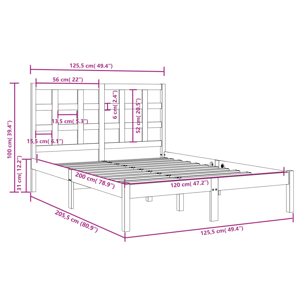 vidaXL Bedframe massief hout 120x200 cm