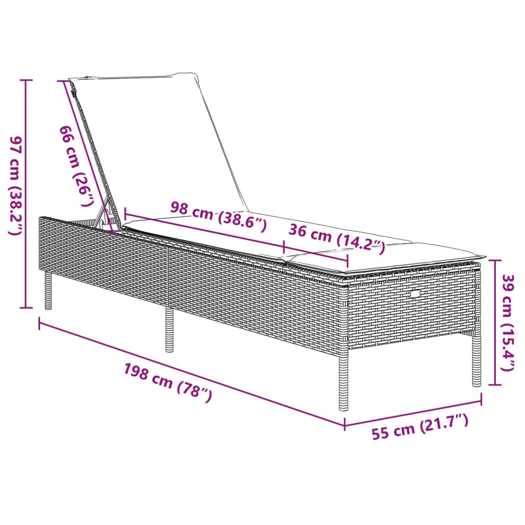 vidaXL Ligbed met kussen poly rattan beige