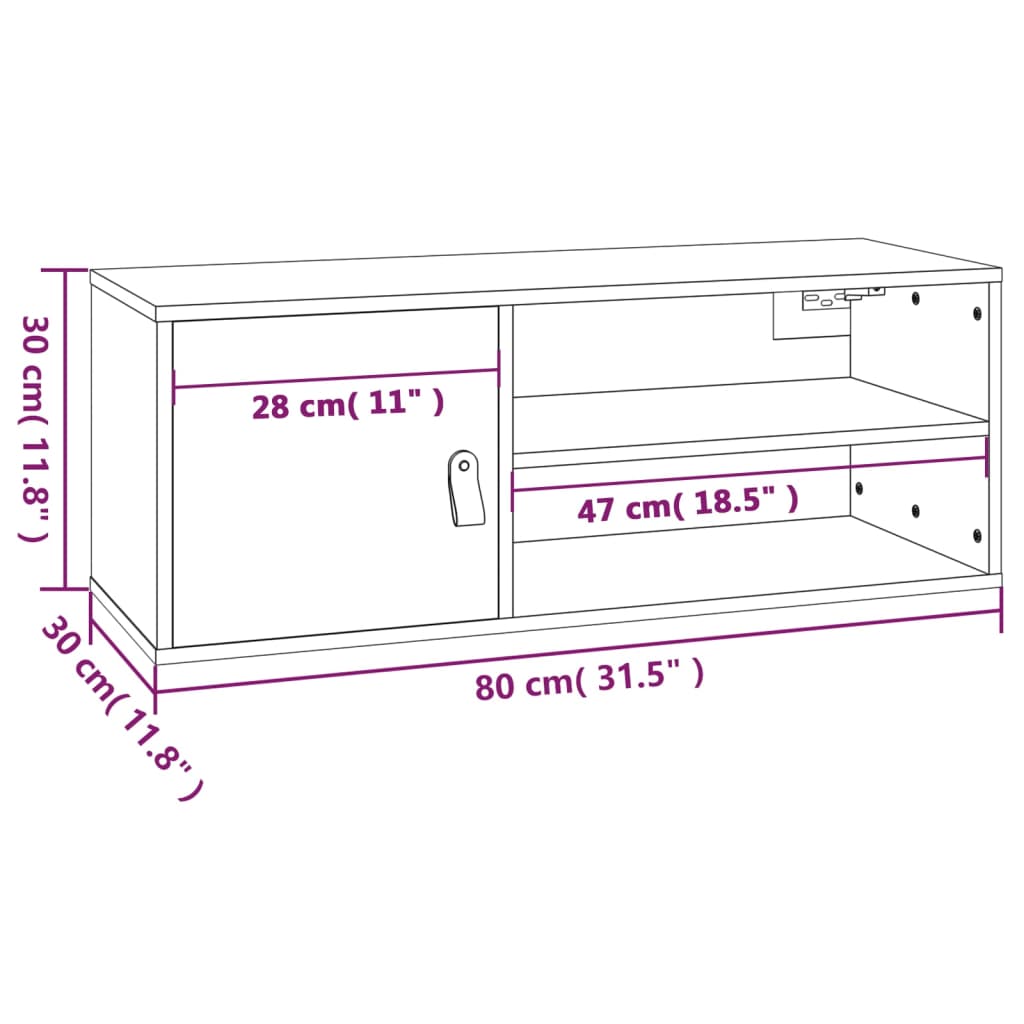 vidaXL Wandkasten 2 st 80x30x30 cm massief grenenhout grijs