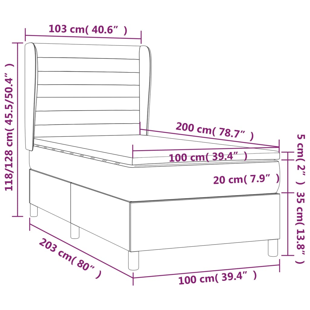 vidaXL Boxspring met matras fluweel donkergrijs 100x200 cm