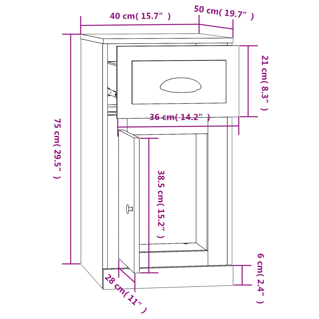 vidaXL Bijzetkast met lade 40x50x75 cm bewerkt hout sonoma eikenkleur