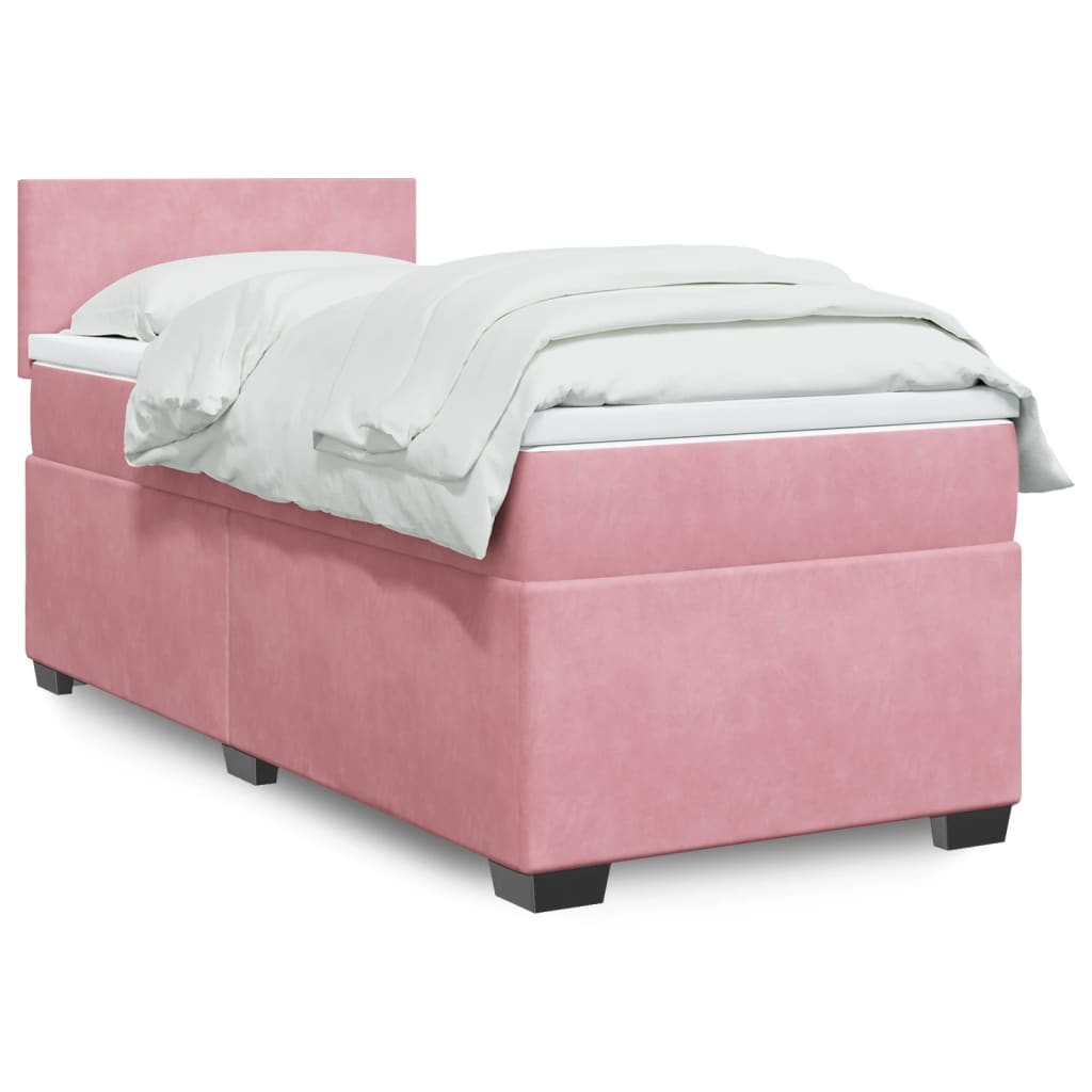 vidaXL Boxspring met matras fluweel roze 100x200 cm