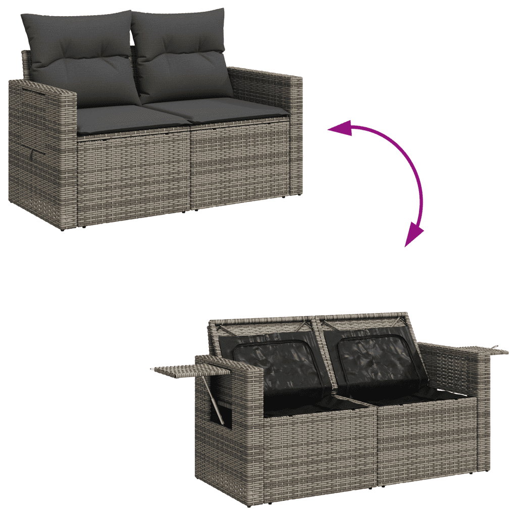 vidaXL 9-delige Loungeset met kussens poly rattan grijs