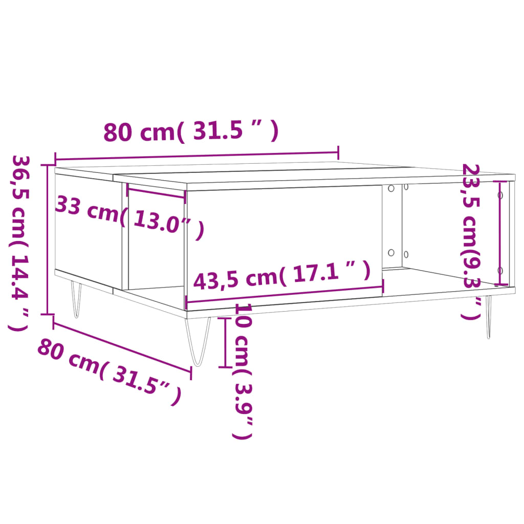 vidaXL Salontafel 80x80x36,5 cm bewerkt hout gerookt eikenkleurig