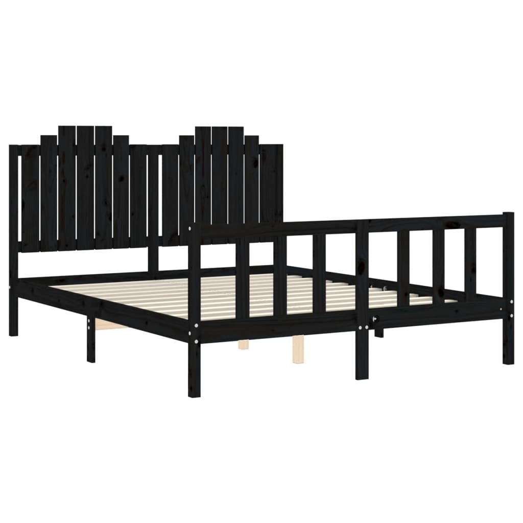 vidaXL Bedframe met hoofdbord massief hout zwart