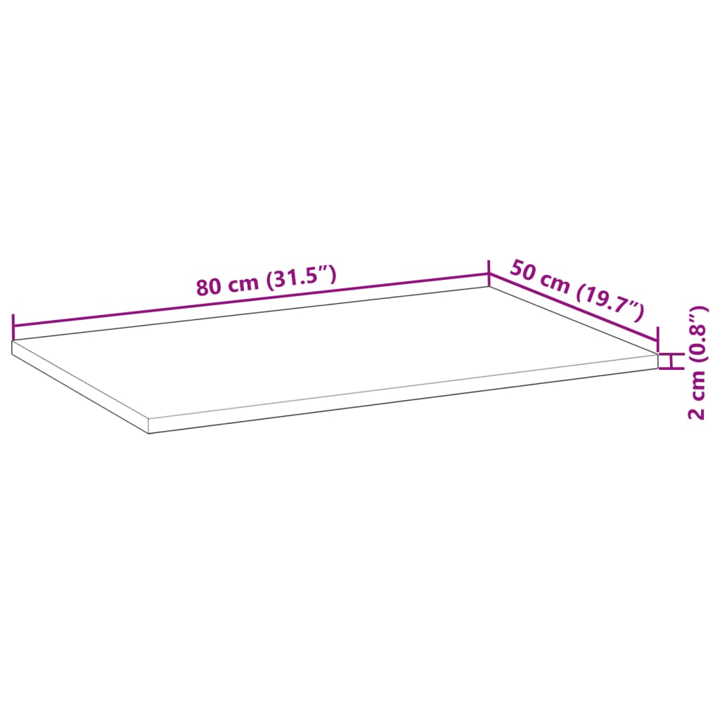 vidaXL Tafelblad rechthoekig 80x50x2 cm massief acaciahout