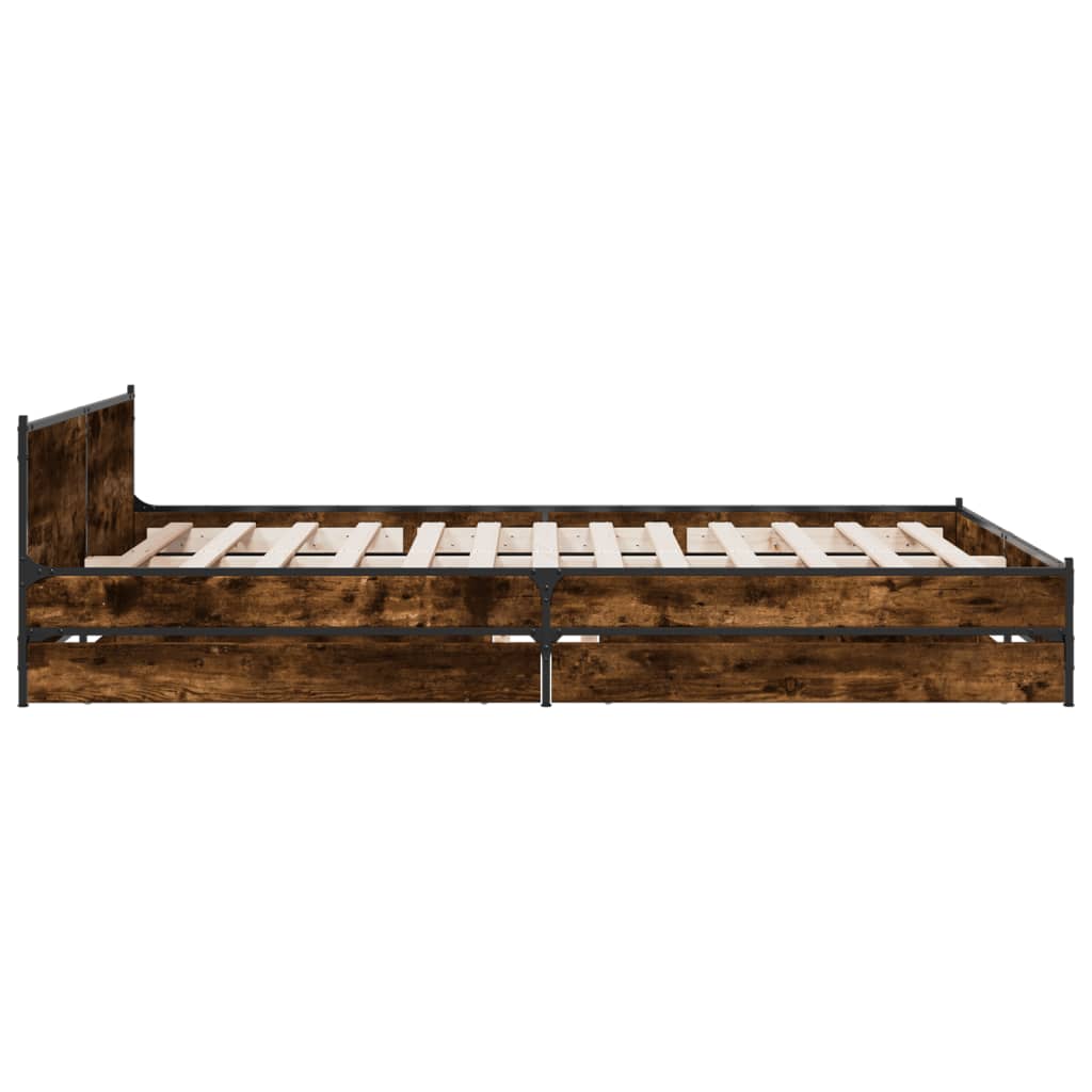 vidaXL Bedframe met lades bewerkt hout gerookt eikenkleurig 160x200 cm