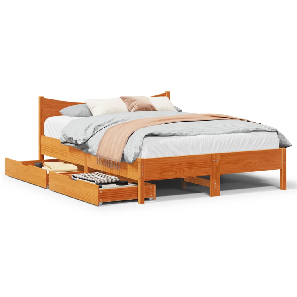 vidaXL Bedframe met lades massief grenenhout wasbruin 140x190 cm