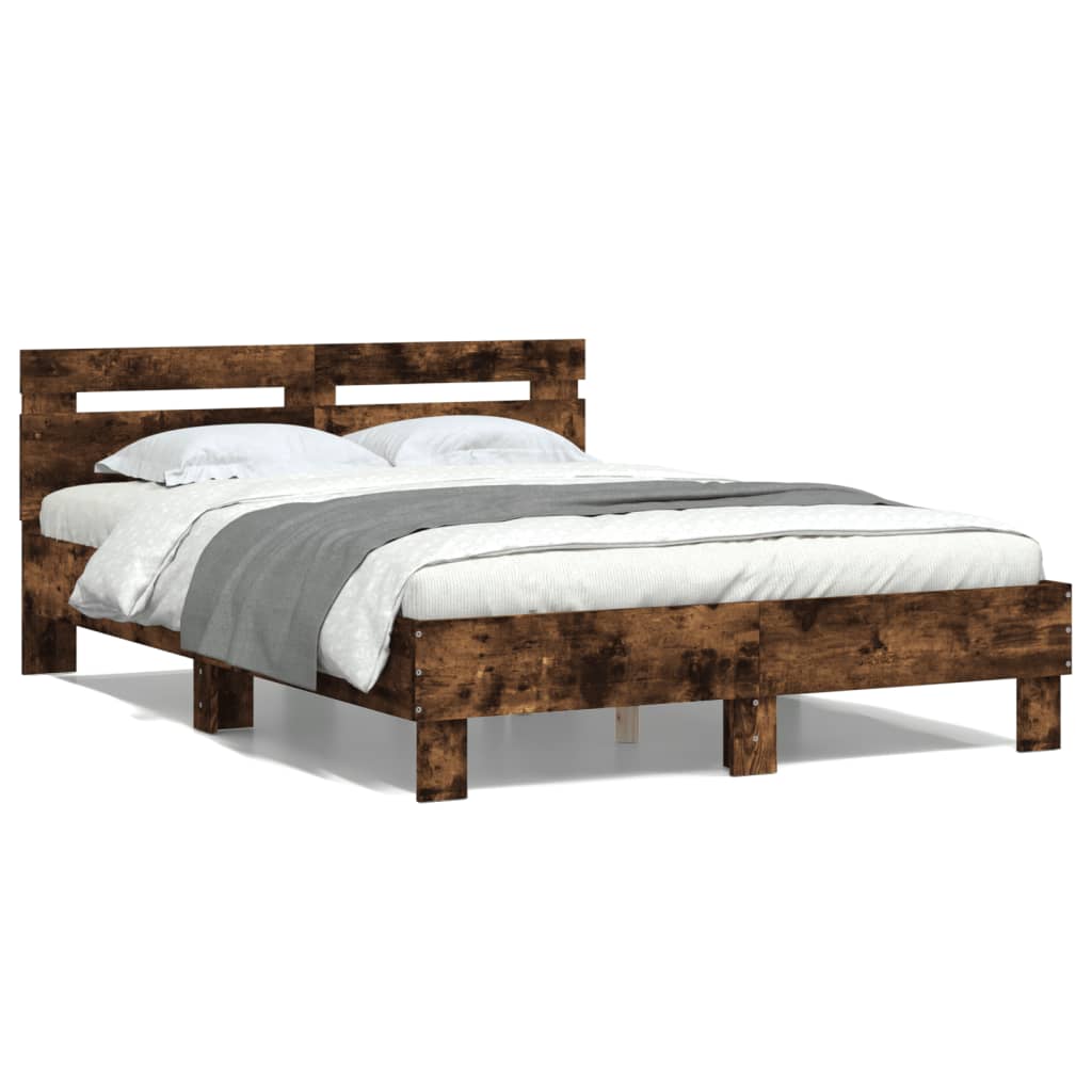 vidaXL Bedframe met hoofdeinde bewerkt hout gerookt eiken 120x200 cm